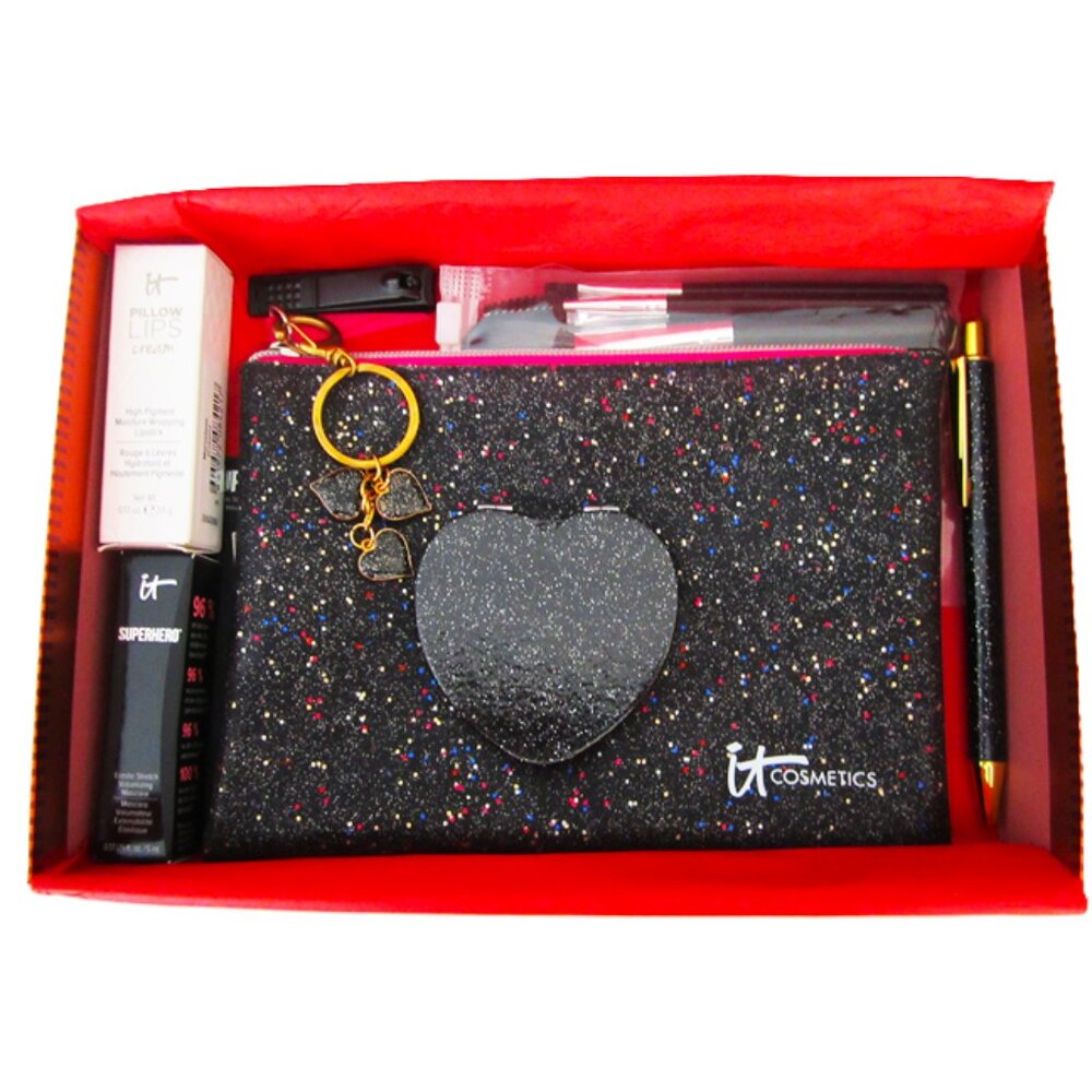 It's Cosmetic Bag, Mascara Super Hero, Lip Stick Marvelous & 5 Accessories NEW